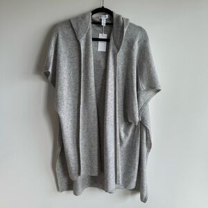 NWT Nordstrom Light Gray Wool & Cashmere Hooded Ribbed Ruana Poncho One Size